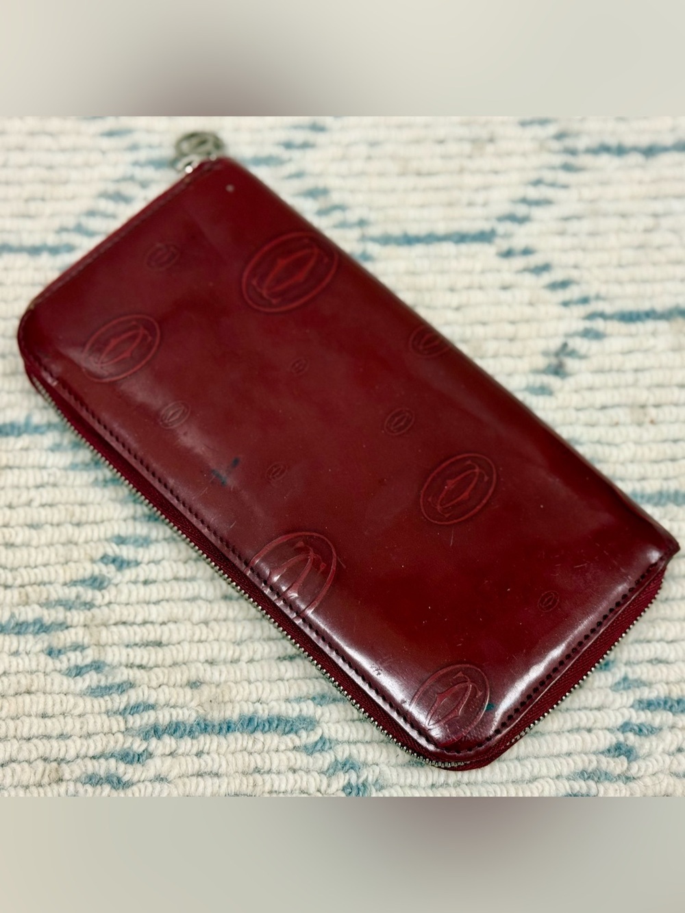 CARTIER Vintage “Happy Birthday” Red Patent Leather Monogram Zippy Long Wallet - Picture 7 of 16
